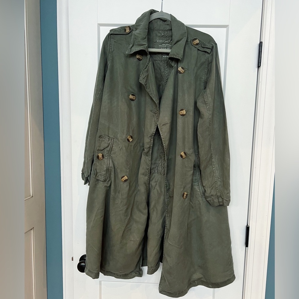 American Eagle long length army green trench coat